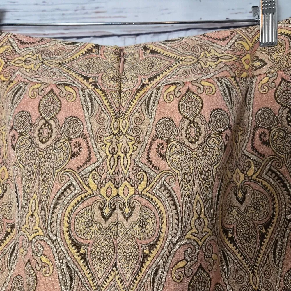 Talbots Womens Skirt Size 22W Pink Gold Metallic Paisley Brocade Pencil Work